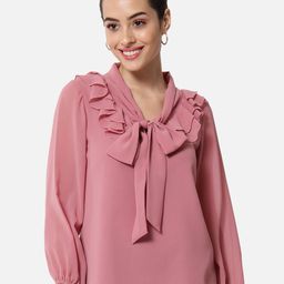 ALL WAYS YOU Puff Sleeves Tie-Up Neck Ruffled Top-image-69