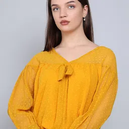 Baawri Self Design Tie-Up Neck Cuffed Sleeves Georgette Top-image-39
