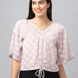 Globus Self Design Flared Sleeve V-Neck Georgette Top-image-17