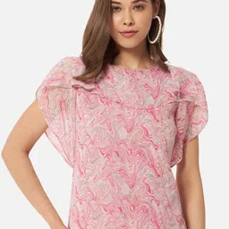 ALL WAYS YOU Abstract Printed Slit Sleeves Ruffles Detailed Top-image-7