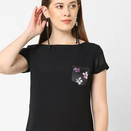 MISH Women Black Boat Neck Pocket Detailing Top-image-80