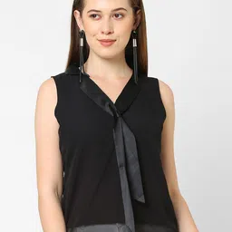 MISH Black Tie-Up Neck Georgette Top-picture-26