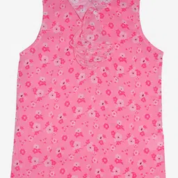 KiddoPanti Pink Print Mandarin Collar Georgette Top-image-30