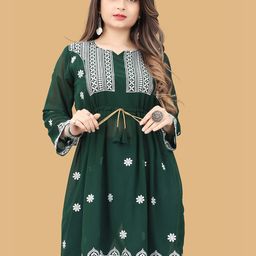 WEAVETECH IMPEX Women Green Embroidered Yoke Design Semi Sheer Longline Top-picture-29
