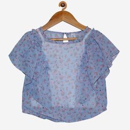 KiddoPanti Blue Floral Print Georgette Top-image-84