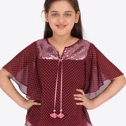 CUTECUMBER Girls Polka Dots Printed Sequined Kaftan Top-picture-3