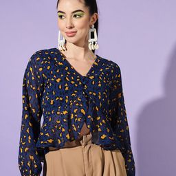 Slenor Abstract Printed V-Neck Georgette Top-image-32