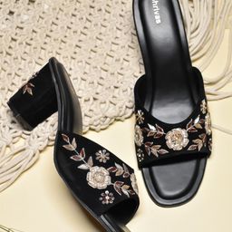 SHRIVAS BY ARCHITA MEHTA Embellished Velvet Ethnic Block Heels-27