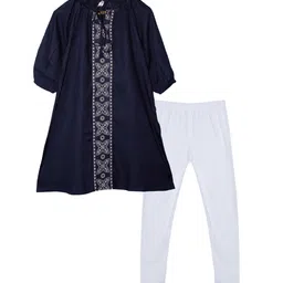 KiddoPanti Girls Ethnic Motifs Embroidered A-Line Kurta & Leggings-image-39