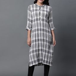AURELIA Checked Mandarin Collar Pure Cotton Straight Kurta With Trouser-image-47