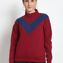 Club York Women Red and Navy Blue Colourblocked Sweatshirt-picture-4