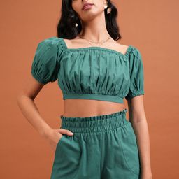 Tokyo Talkies Off-Shoulder Pure Cotton Top With Short Co-Ords-image-58