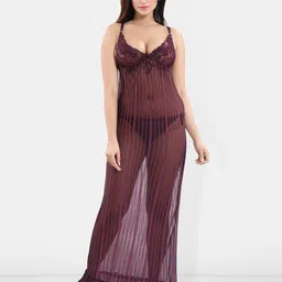 Be You Self Design Shoulder Straps Net Baby Doll With Brief image 1
