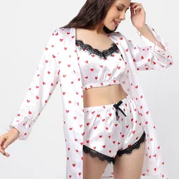 HAUTE SAUCE by Campus Sutra Women White & Red Printed Night suit-image-11