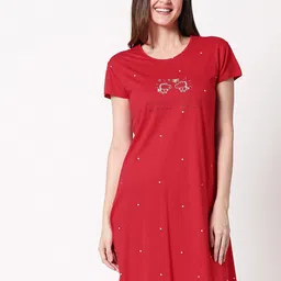 Zeyo Polka Dots Printed Pure Cotton Nightdress-picture-24