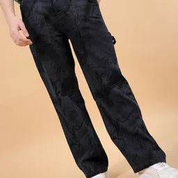The Indian Garage Co Men Mid-Rise Baggy Fit Laser Print Light Fade Carpenter Jeans-image-27