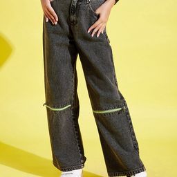 Noh Voh - SASSAFRAS Kids Girls Black Straight Fit Slash Knee Light Fade Jeans-image-63