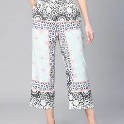 Oxolloxo Women Floral Printed Tailored Straight Fit Easy Wash Parallel Trousers-image-3