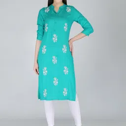 MAUKA Floral Embroidered Roll-Up Sleeves Straight Kurta-picture-52