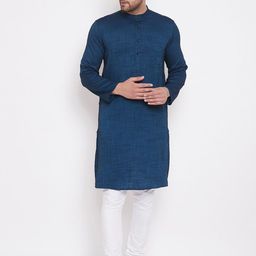 even Men Blue Solid Straight Kurta-17