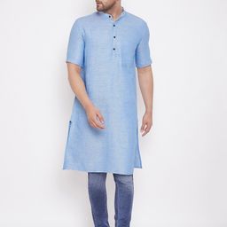 even Men Blue Woven Design Straight Kurta-image-85