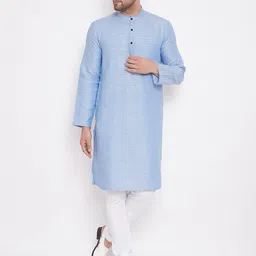 even Men Blue Woven Design Straight Kurta-image-84
