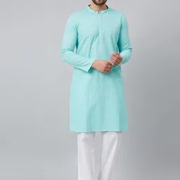 See Designs Men Turquoise Blue Thread Work Kurta-image-71