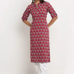 KALINI Floral Printed Mandarin Collar Pure Cotton Kurta-image-44