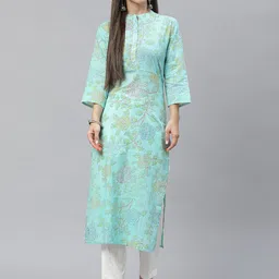 Indibelle Mandarin Collar Floral Printed Pure Cotton Kurta-image-58
