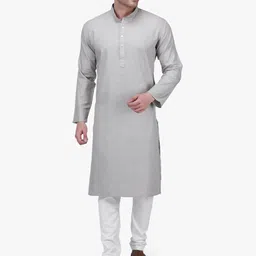 RAJUBHAI HARGOVINDAS Men Grey Solid Straight Kurta-picture-58