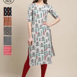 1 Stop Fashion Women Pack of 6 Digital Printed Crepe Straight Kurtas-image-74