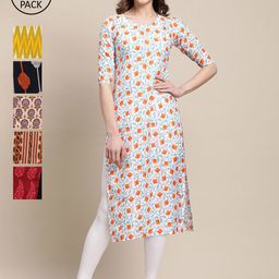 1 Stop Fashion Women Pack Of 6 Geometric Printed Summer Sheers Crepe Kurta-picture-2