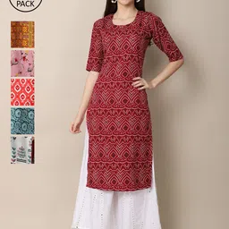 1 Stop Fashion Women Pack of 6 Digital Printed Crepe Straight Kurtas-image-26