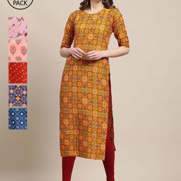 1 Stop Fashion Women Multicoloured Pack Of 6 Ethnic Motifs Printed Crepe Kurta-picture-44