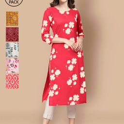 1 Stop Fashion Women Pack of 6 Digital Printed Crepe Straight Kurtas-image-25