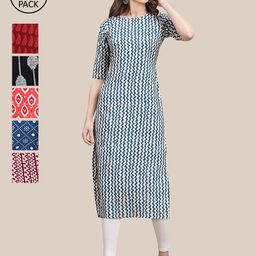 7Threads Women Pack of 6 Geometric Printed Straight Kurta-picture-15