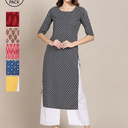7Threads Women Pack of 6 Digital Printed Crepe Straight Kurtas-image-30
