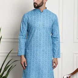 SOJANYA Men Cotton Linen Ethnic Motifs Printed Straight Kurta-image-71