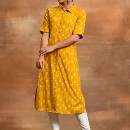 AKS Ethnic Motifs Printed Pure Cotton Straight Kurta-image-2