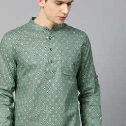 Anouk Men Green & White Printed Cotton Straight Kurta-picture-39