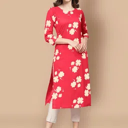 KALINI Women Red & Cream-Coloured Floral Printed Summer Sheers Crepe Kurta-picture-4