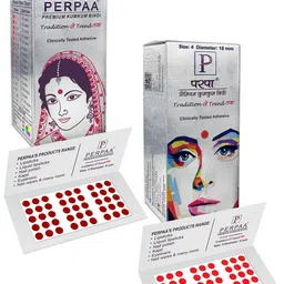 PERPAA Premium Kumkum Set Of 2 Round Stick On Bindi Book -Red & Light Maroon-3