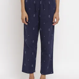 W The Folksong Collection Women Navy Blue Printed Trousers-image-90