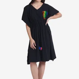Beau Design Embroidered V-Neck Short Sleeves Knee Length Pure Cotton Kaftan Nightdress-picture-11