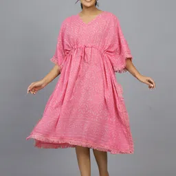 HANDICRAFT PALACE Hand Block Printed Pure Cotton Kaftan Swim Cover-Up Dress-15