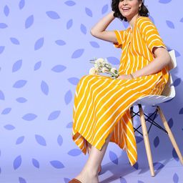 MBeautiful Mustard Striped Maxi Kaftan Nightdress-image-90