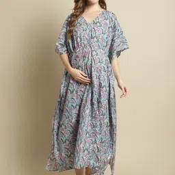 Secret WishSanganeri Floral Printed Pure Cotton Maternity Kaftan Nightdress-picture-32