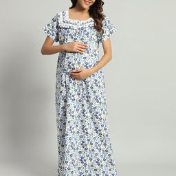 SEPHANI Women Square Neck Printed Maxi Maternity Nightdress-image-49