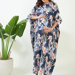 The Kaftan Company Printed Maternity and Feeding Maxi Kaftan Nightdress-image-79
