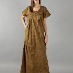 NIGHTSPREE Women Green Printed Maxi Nightdress-picture-8